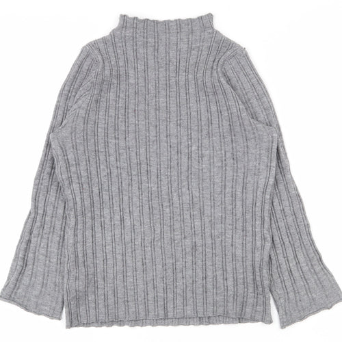 SheIn Girls Grey Striped Viscose Pullover T-Shirt Size 13-14 Years High Neck Magnetic