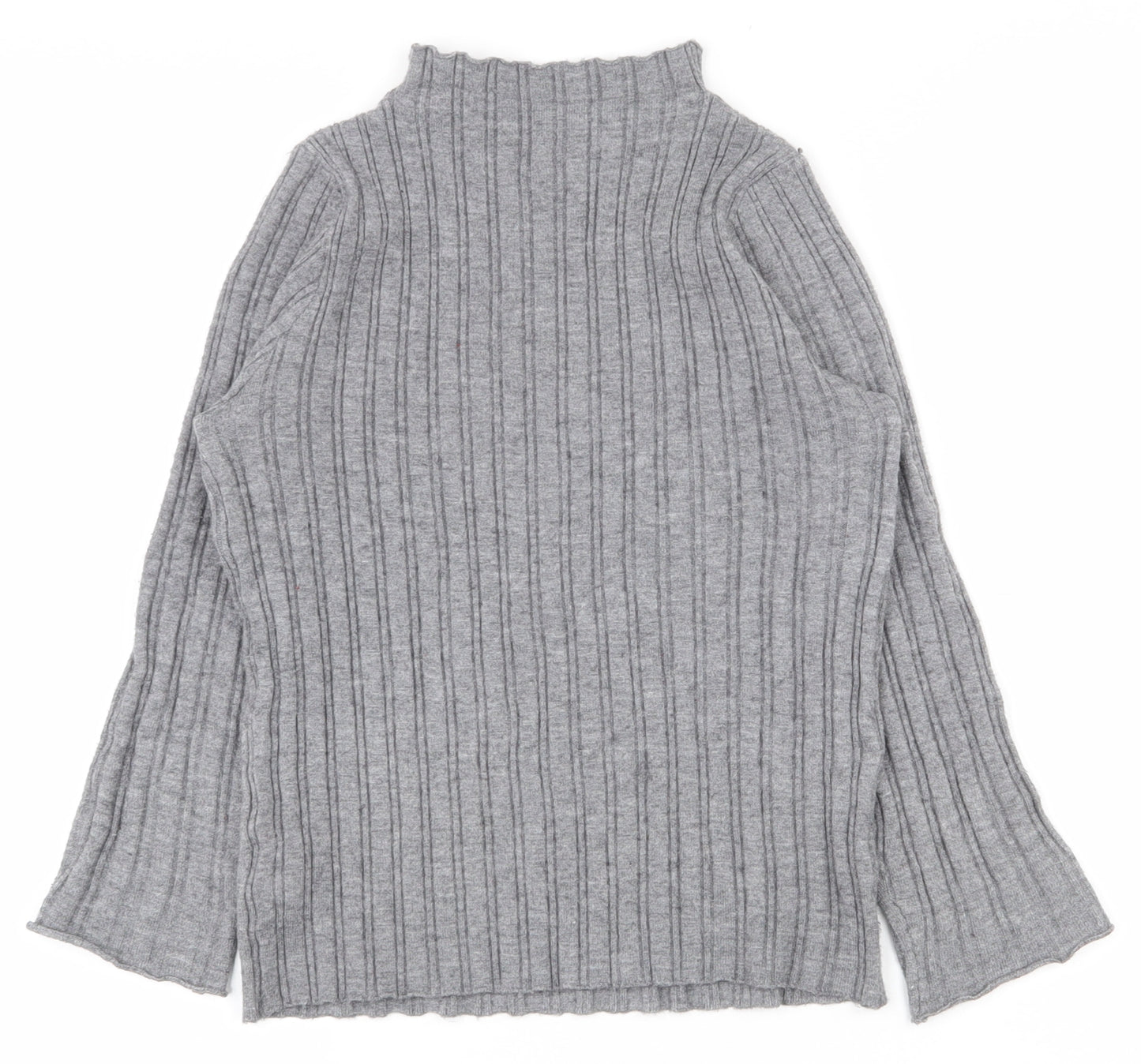 SheIn Girls Grey Striped Viscose Pullover T-Shirt Size 13-14 Years High Neck Magnetic