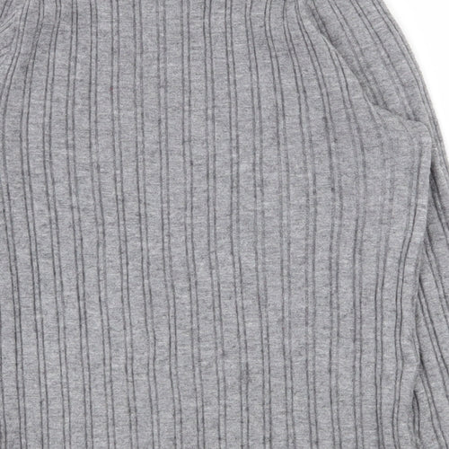 SheIn Girls Grey Striped Viscose Pullover T-Shirt Size 13-14 Years High Neck Magnetic
