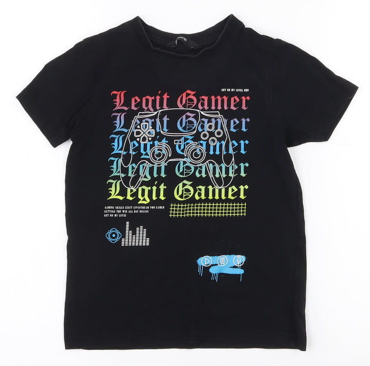 George Boys Black 100% Cotton Pullover T-Shirt Size 5-6 Years Crew Neck Pullover