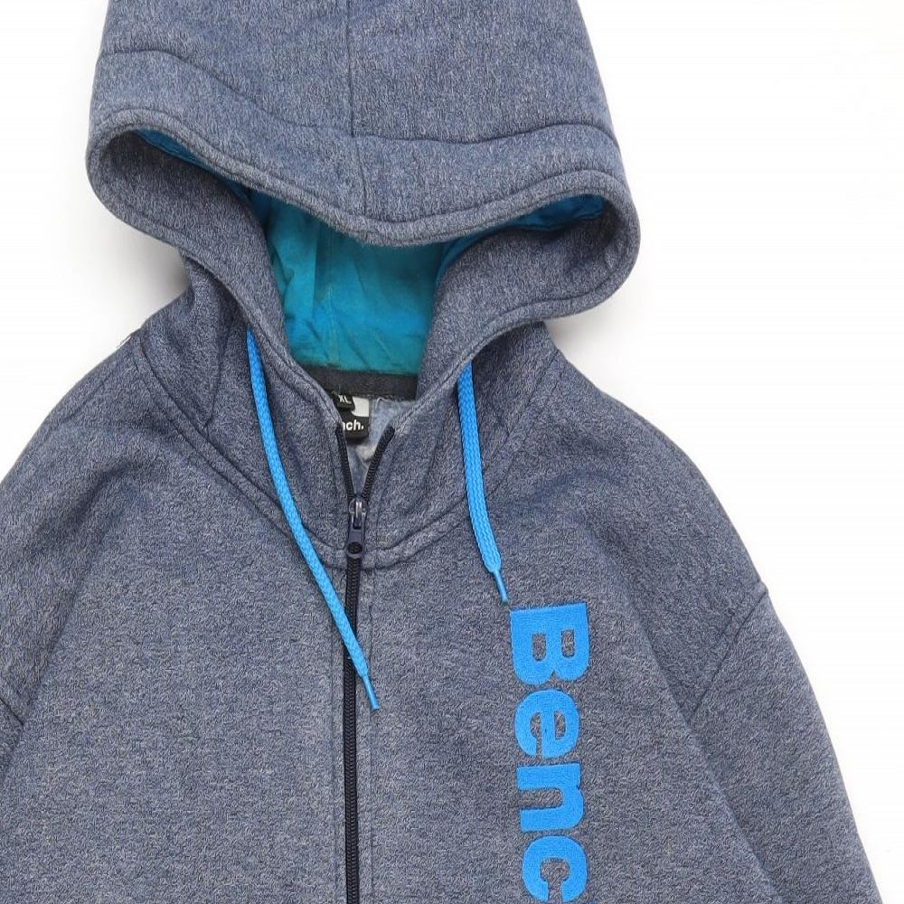 Bench Mens Grey Houndstooth Polyester Full Zip Hoodie Size XL