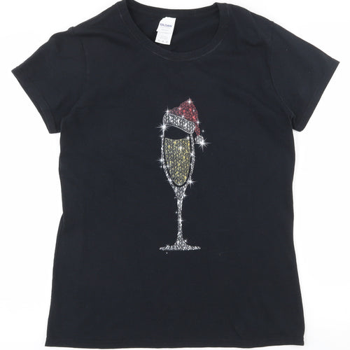 Gildan Womens Black  100% Cotton Basic T-Shirt Size M Round Neck