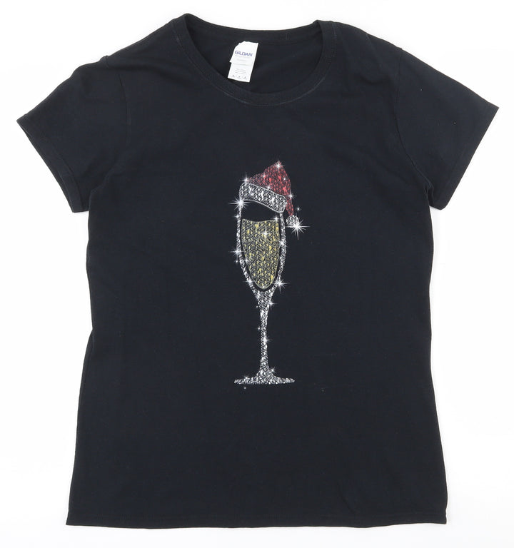 Gildan Womens Black  100% Cotton Basic T-Shirt Size M Round Neck