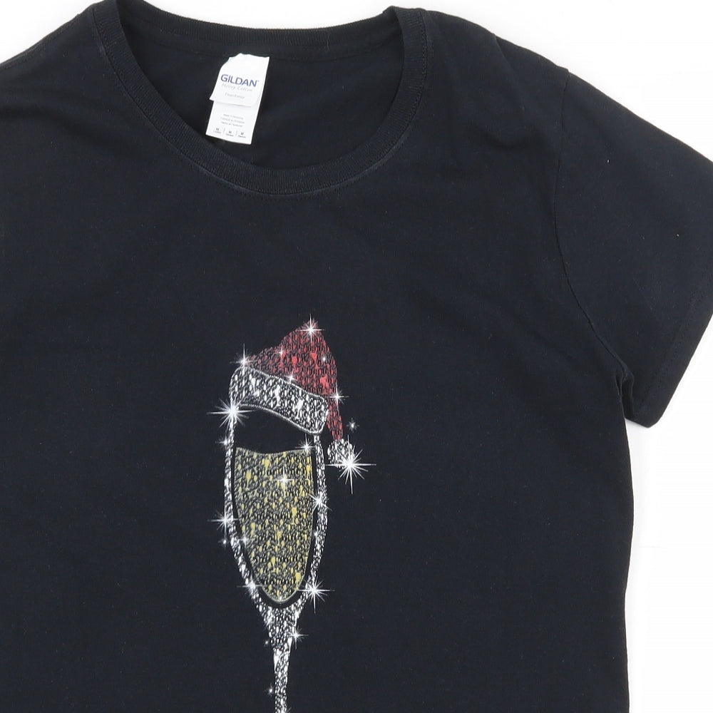 Gildan Womens Black  100% Cotton Basic T-Shirt Size M Round Neck