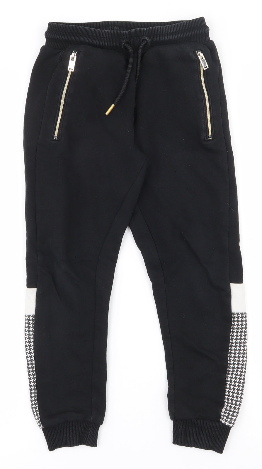 George Boys Black Houndstooth Cotton Jogger Trousers Size 6-7 Years  Regular Drawstring