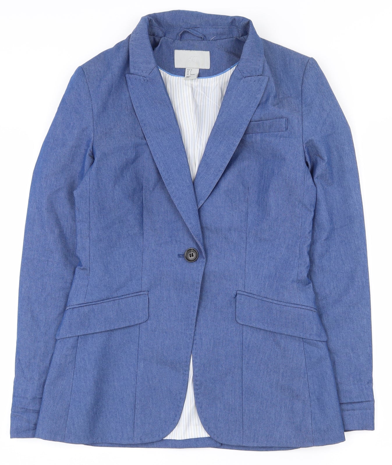 H&M Womens Blue  Cotton Jacket Suit Jacket Size 8   - Shoulder pads