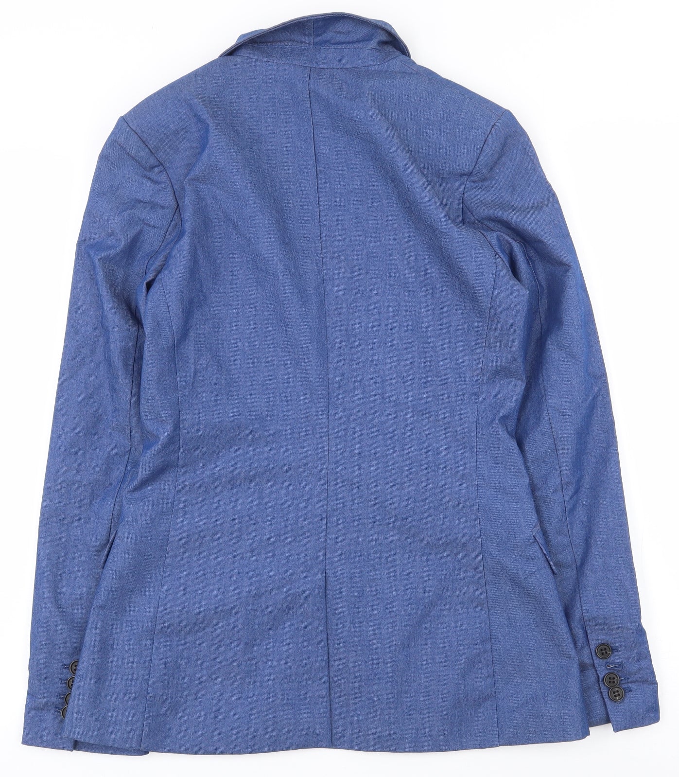 H&M Womens Blue  Cotton Jacket Suit Jacket Size 8   - Shoulder pads