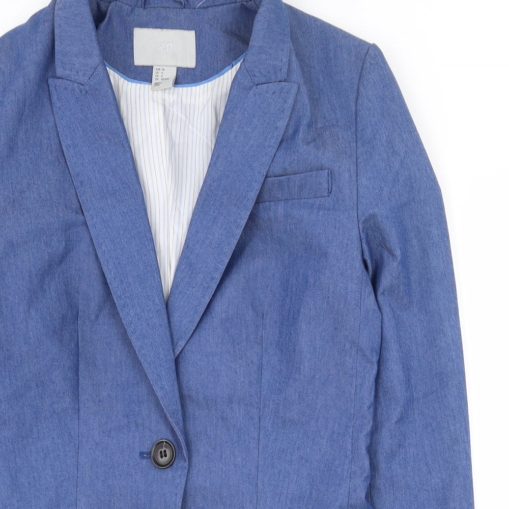 H&M Womens Blue  Cotton Jacket Suit Jacket Size 8   - Shoulder pads