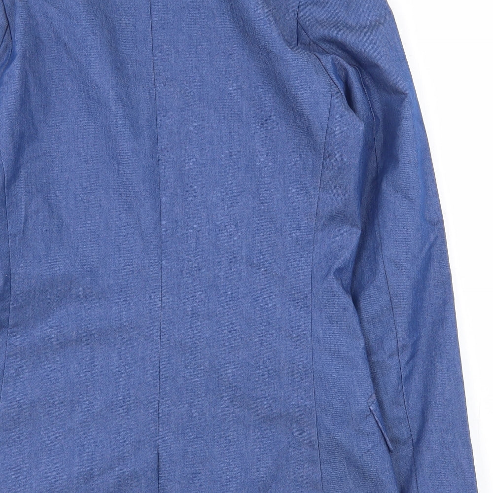 H&M Womens Blue  Cotton Jacket Suit Jacket Size 8   - Shoulder pads
