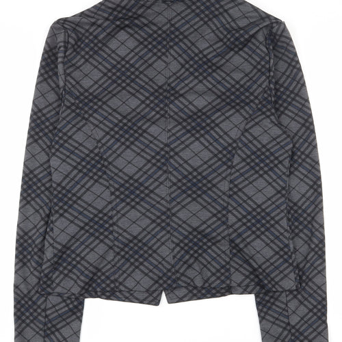 Suzy Shier Womens Grey Plaid Polyester Jacket Suit Jacket Size L