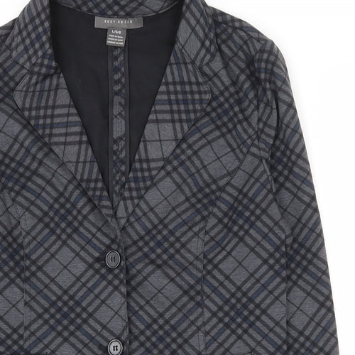 Suzy Shier Womens Grey Plaid Polyester Jacket Suit Jacket Size L