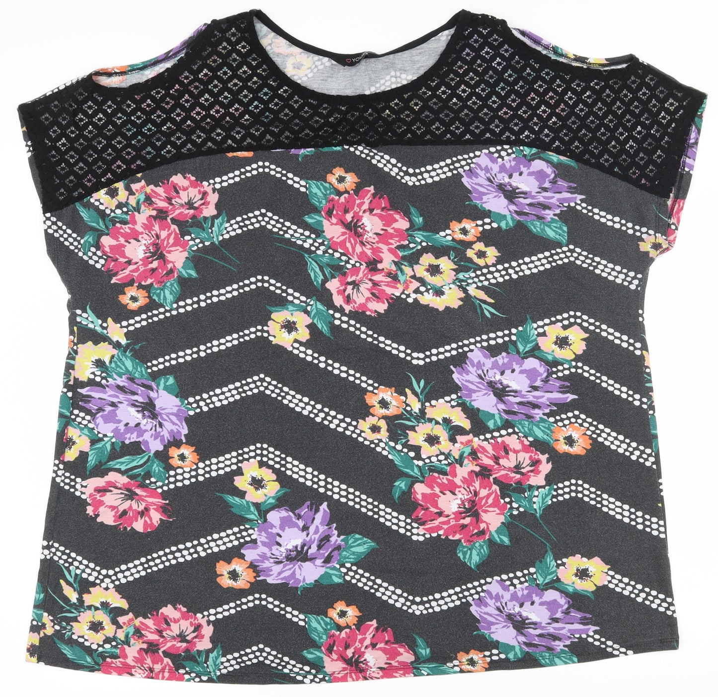 Yours Womens Multicoloured Floral Polyester Basic T-Shirt Size 22 Round Neck - 22-24, Cut out shoulder