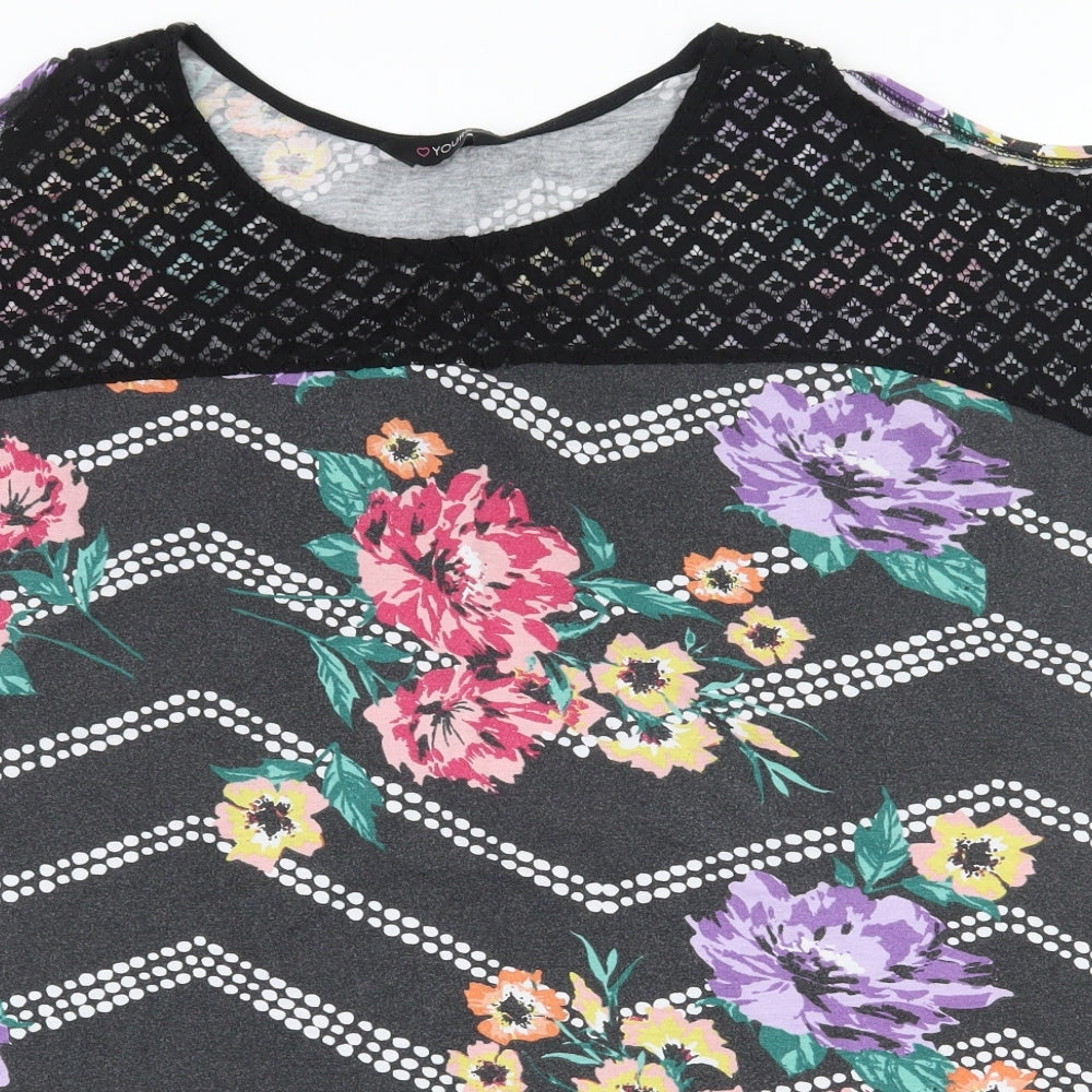 Yours Womens Multicoloured Floral Polyester Basic T-Shirt Size 22 Round Neck - 22-24, Cut out shoulder