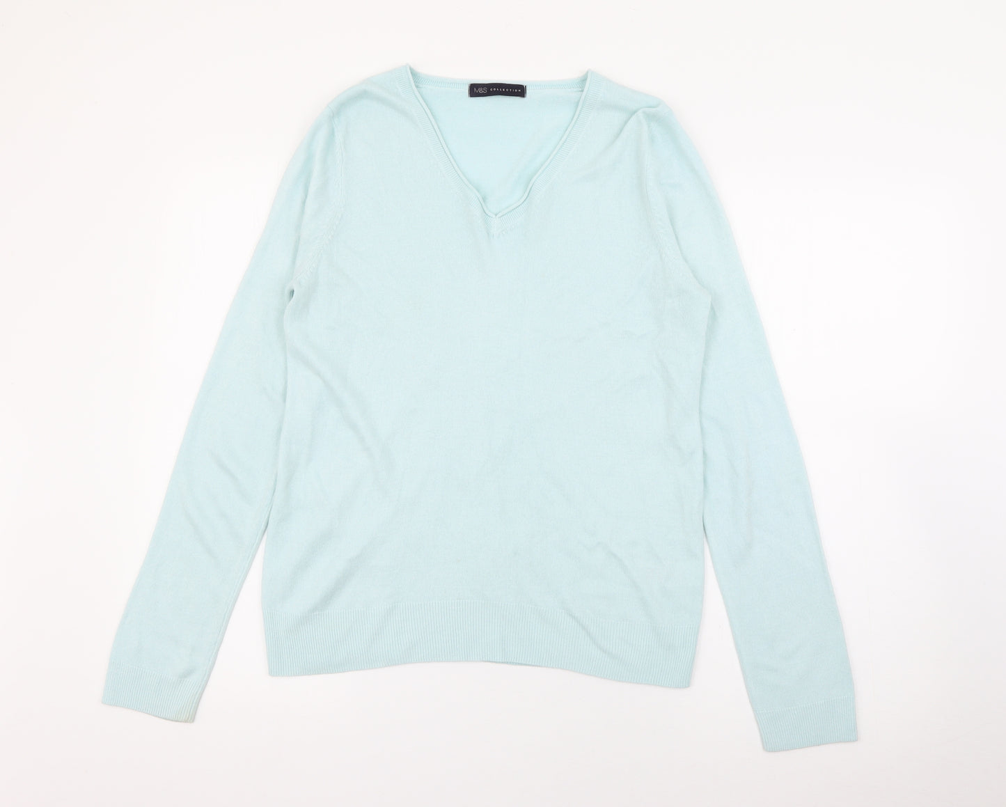 Marks and Spencer Womens Blue V-Neck  Acrylic Pullover Jumper Size 12