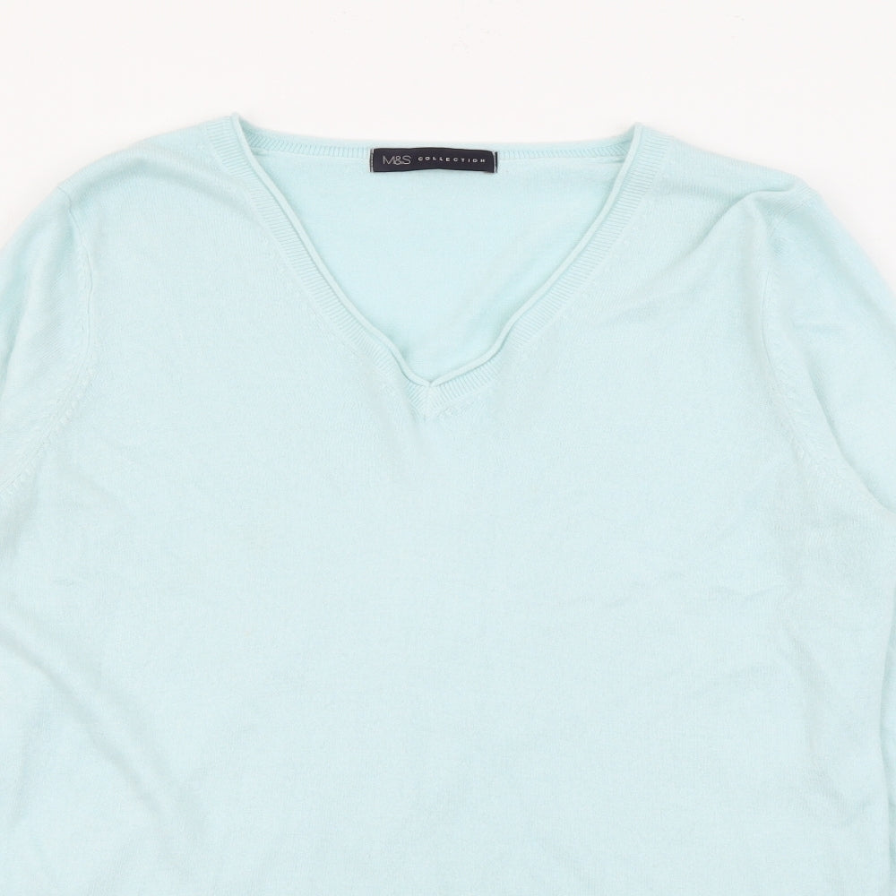 Marks and Spencer Womens Blue V-Neck  Acrylic Pullover Jumper Size 12