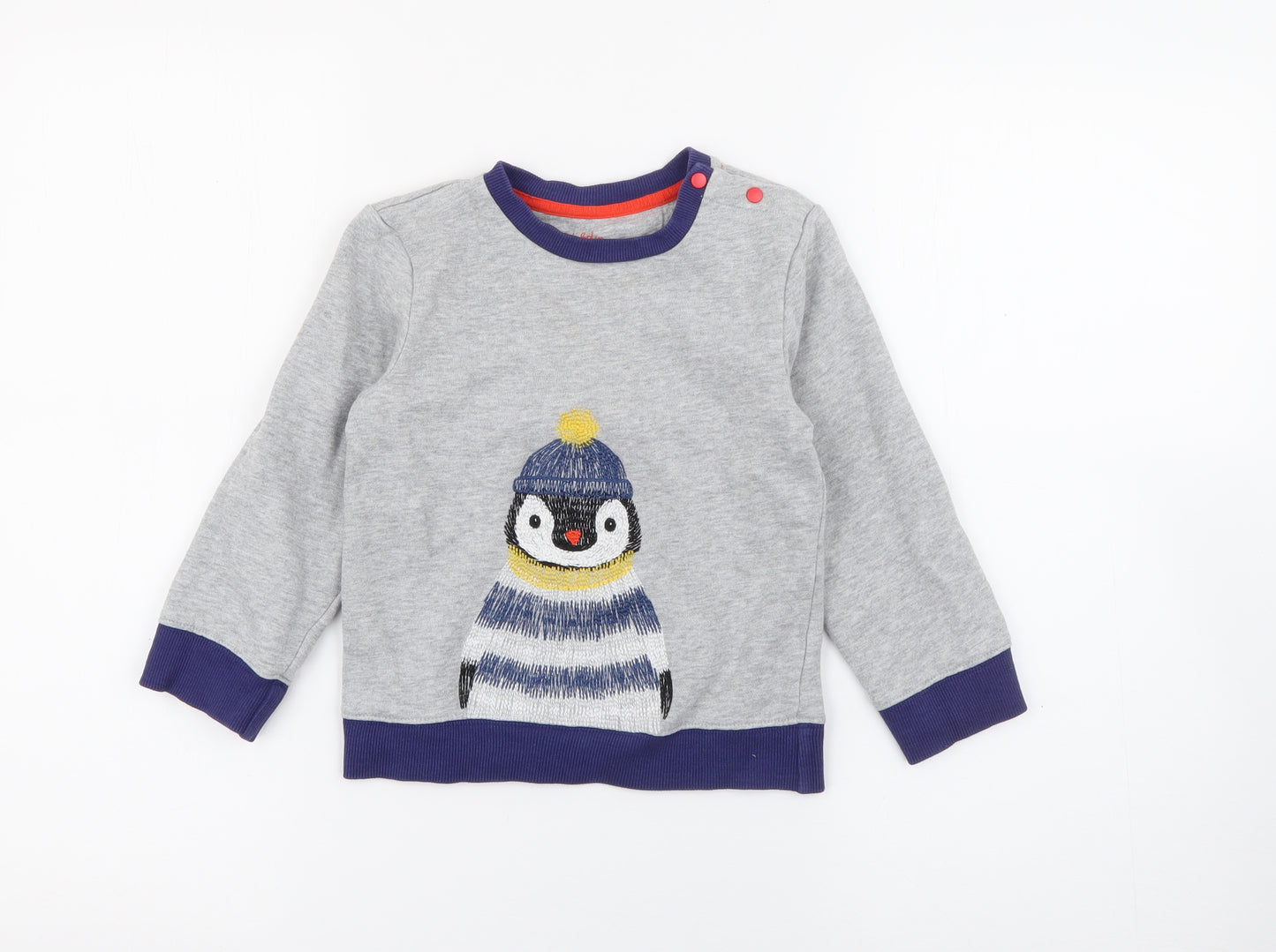 Baby Boden Boys Grey  Cotton Pullover Sweatshirt Size 3-4 Years  Snap - Penguin