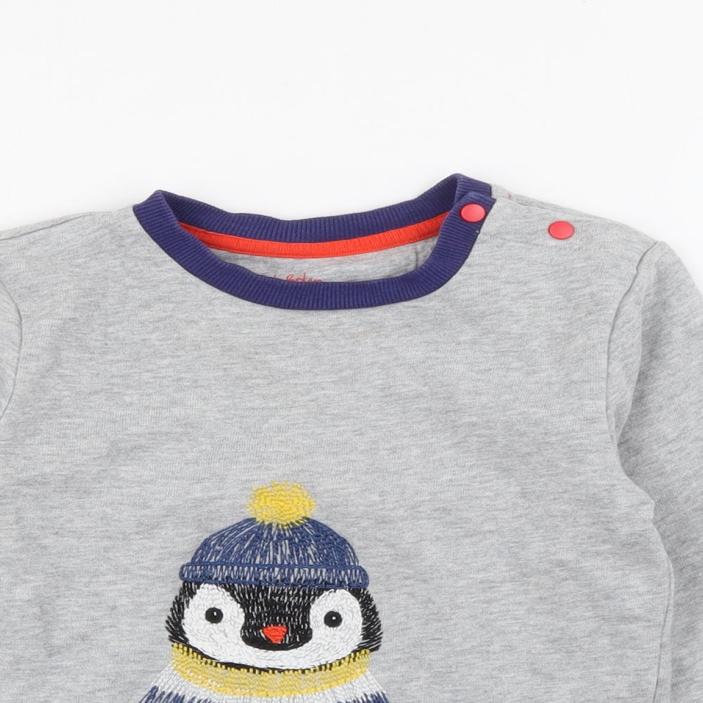 Baby Boden Boys Grey  Cotton Pullover Sweatshirt Size 3-4 Years  Snap - Penguin