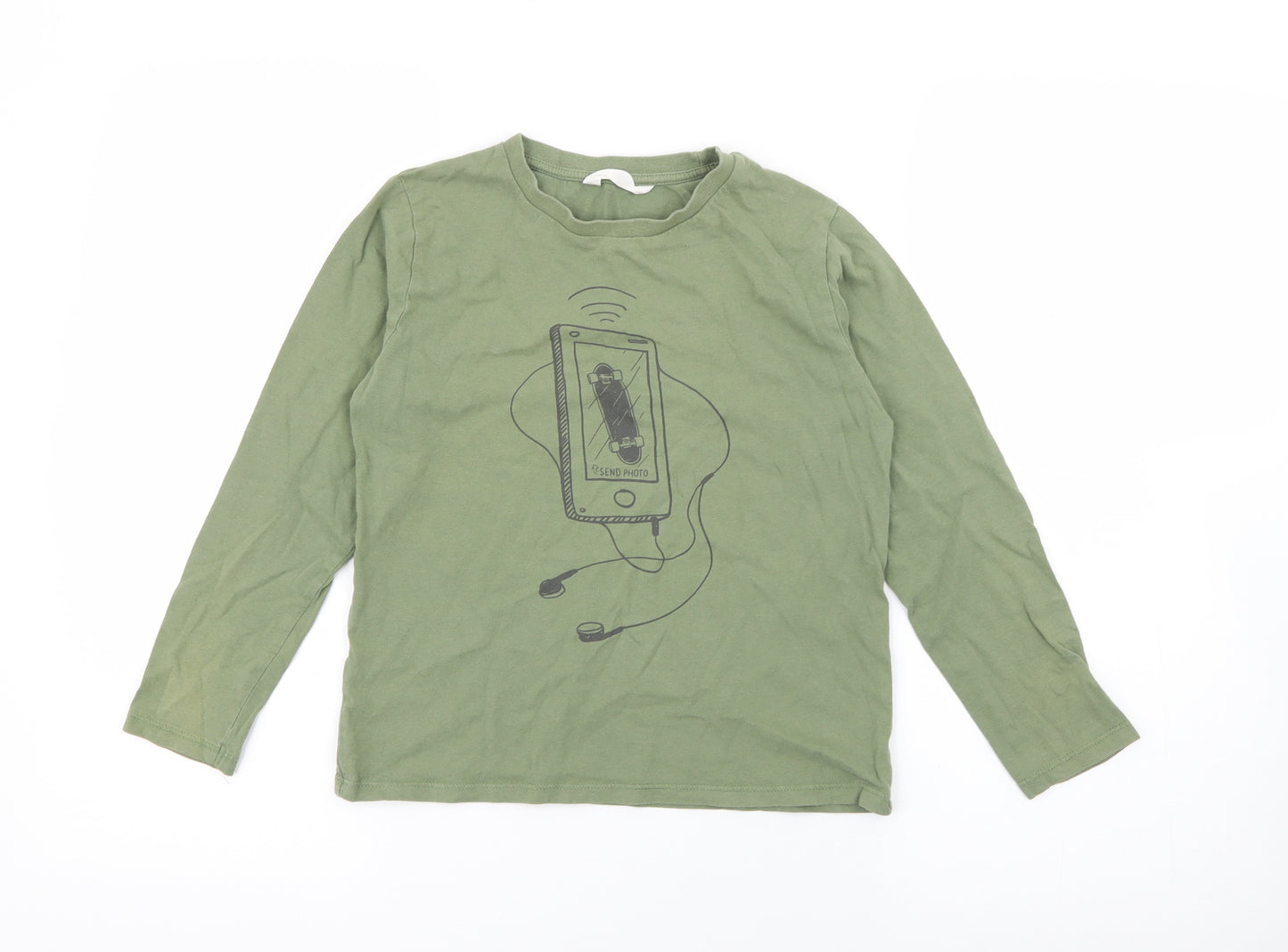 MNG Boys Green  Polyester Pullover T-Shirt Size 9 Years Crew Neck  - Skateboard
