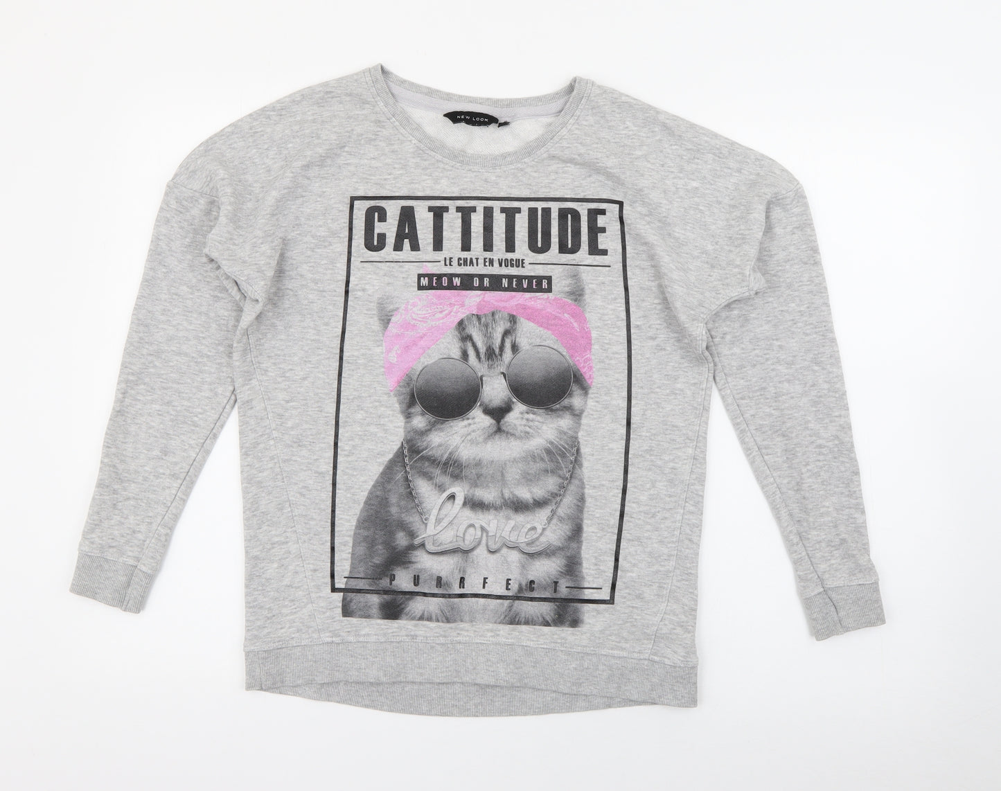 New Look Womens Grey Crew Neck  Cotton Pullover Jumper Size 8