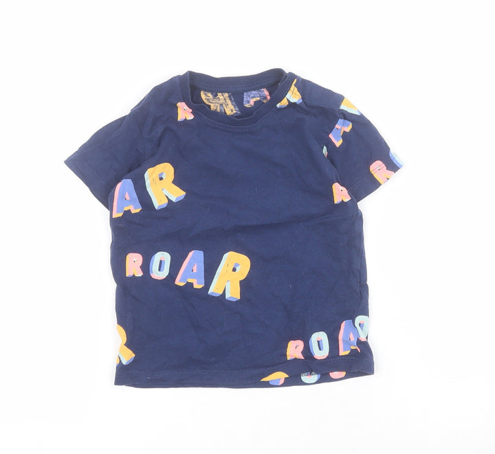 Marks and Spencer Baby Blue  Cotton Pullover T-Shirt Size 12-18 Months Round Neck Snap - Roar