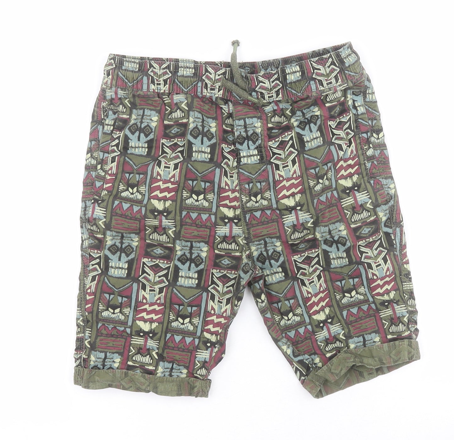 TU Boys Green Batik 100% Cotton Cargo Shorts Size 8 Years  Regular Drawstring