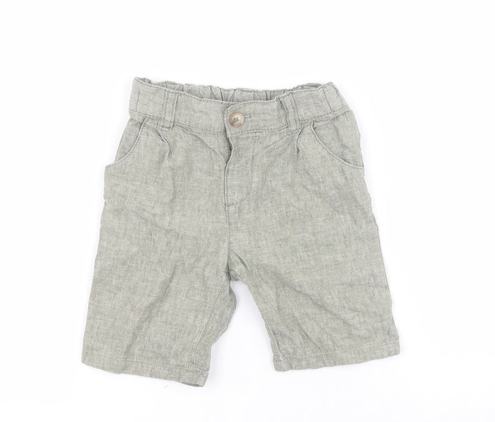 Matalan Baby Green Linen Cropped Trousers Size 18-24 Months Button