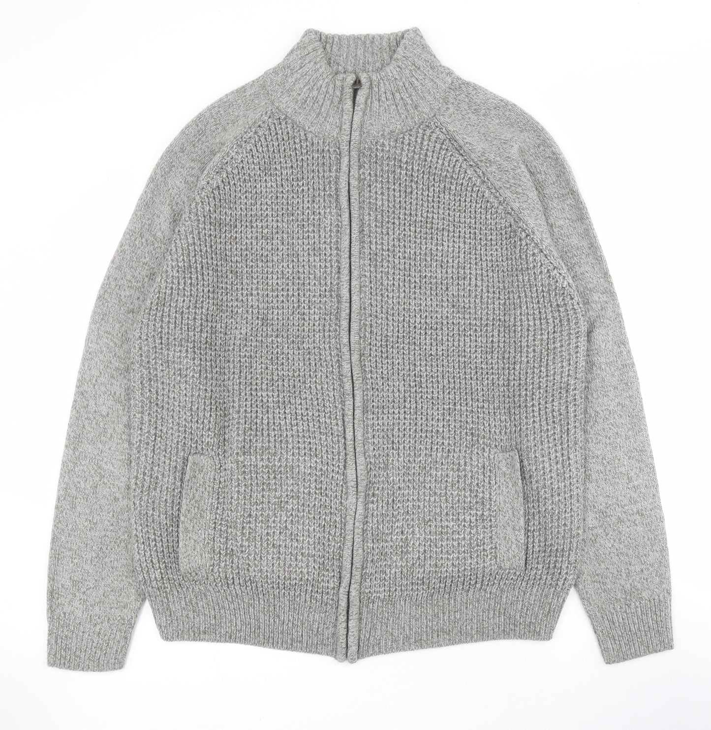 TU Mens Grey High Neck  Acrylic Full Zip Jumper Size XL