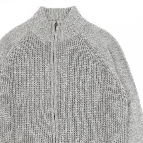 TU Mens Grey High Neck  Acrylic Full Zip Jumper Size XL