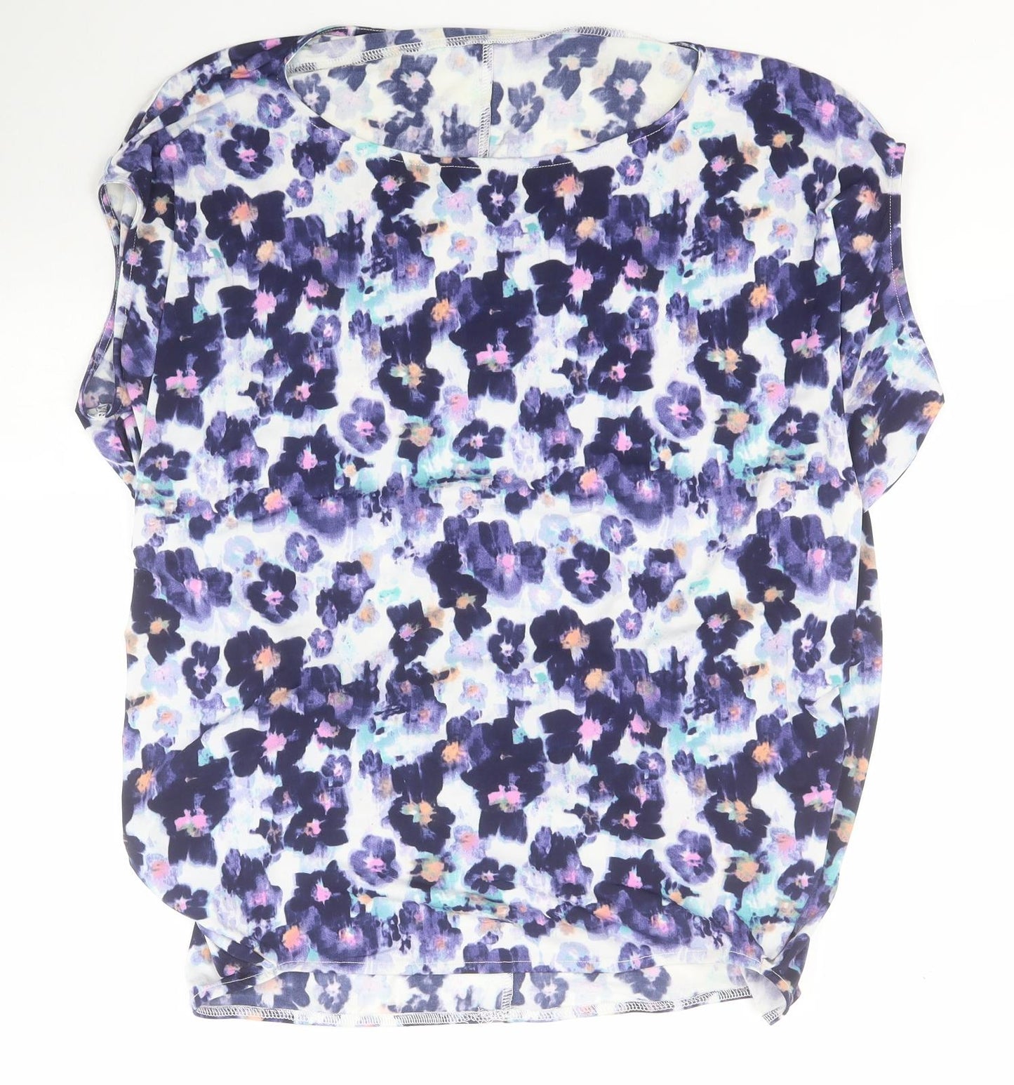 Definitions Womens Purple Floral Polyester Basic Blouse Size 8 Round Neck
