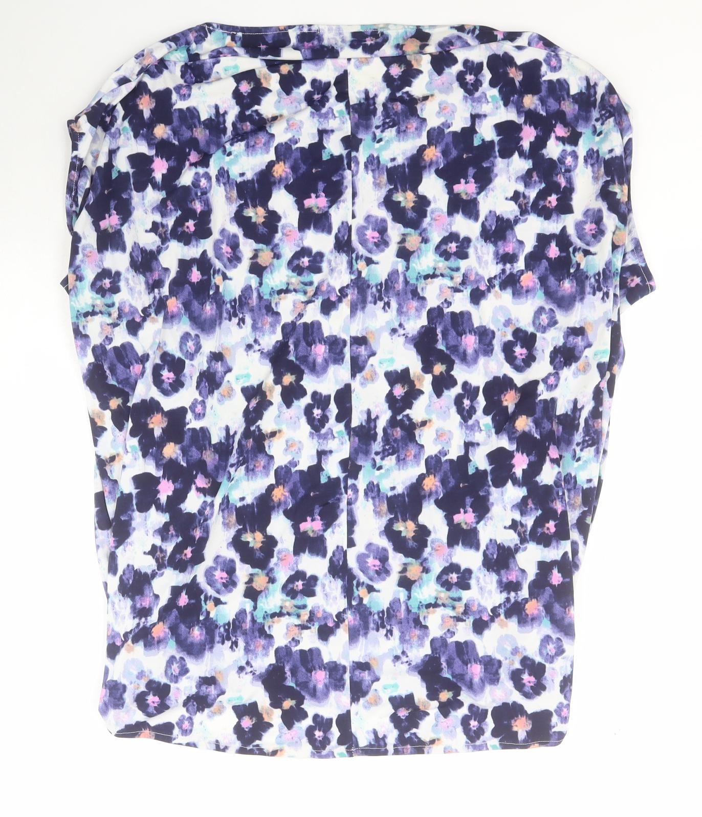 Definitions Womens Purple Floral Polyester Basic Blouse Size 8 Round Neck