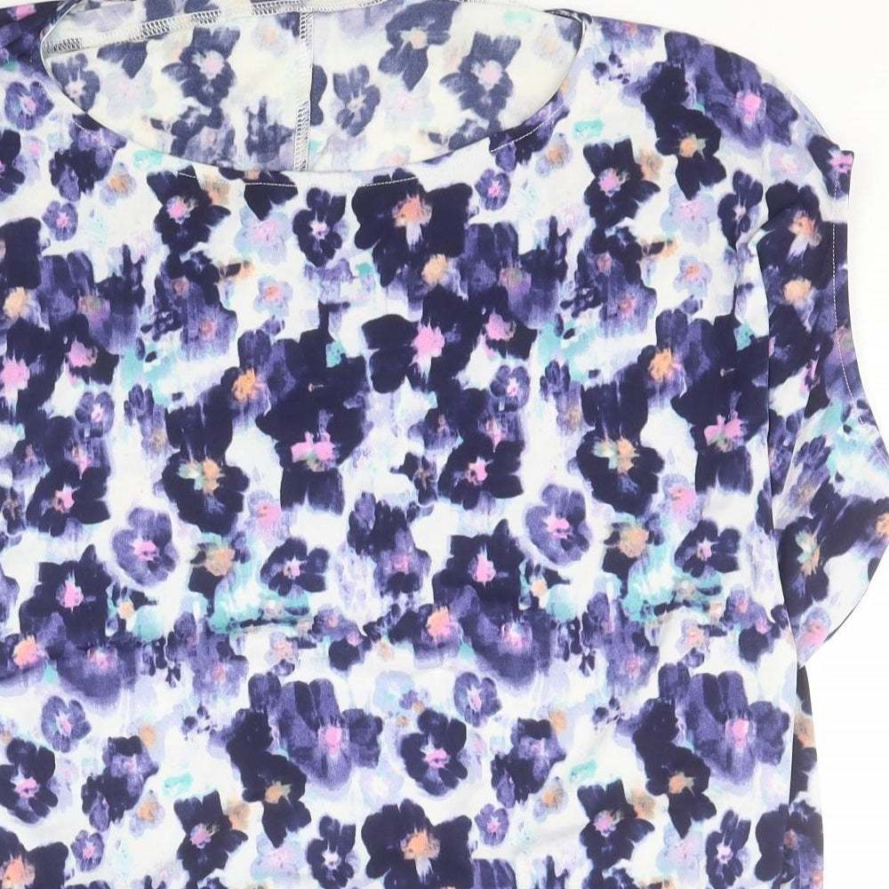 Definitions Womens Purple Floral Polyester Basic Blouse Size 8 Round Neck