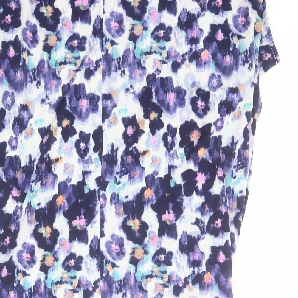 Definitions Womens Purple Floral Polyester Basic Blouse Size 8 Round Neck