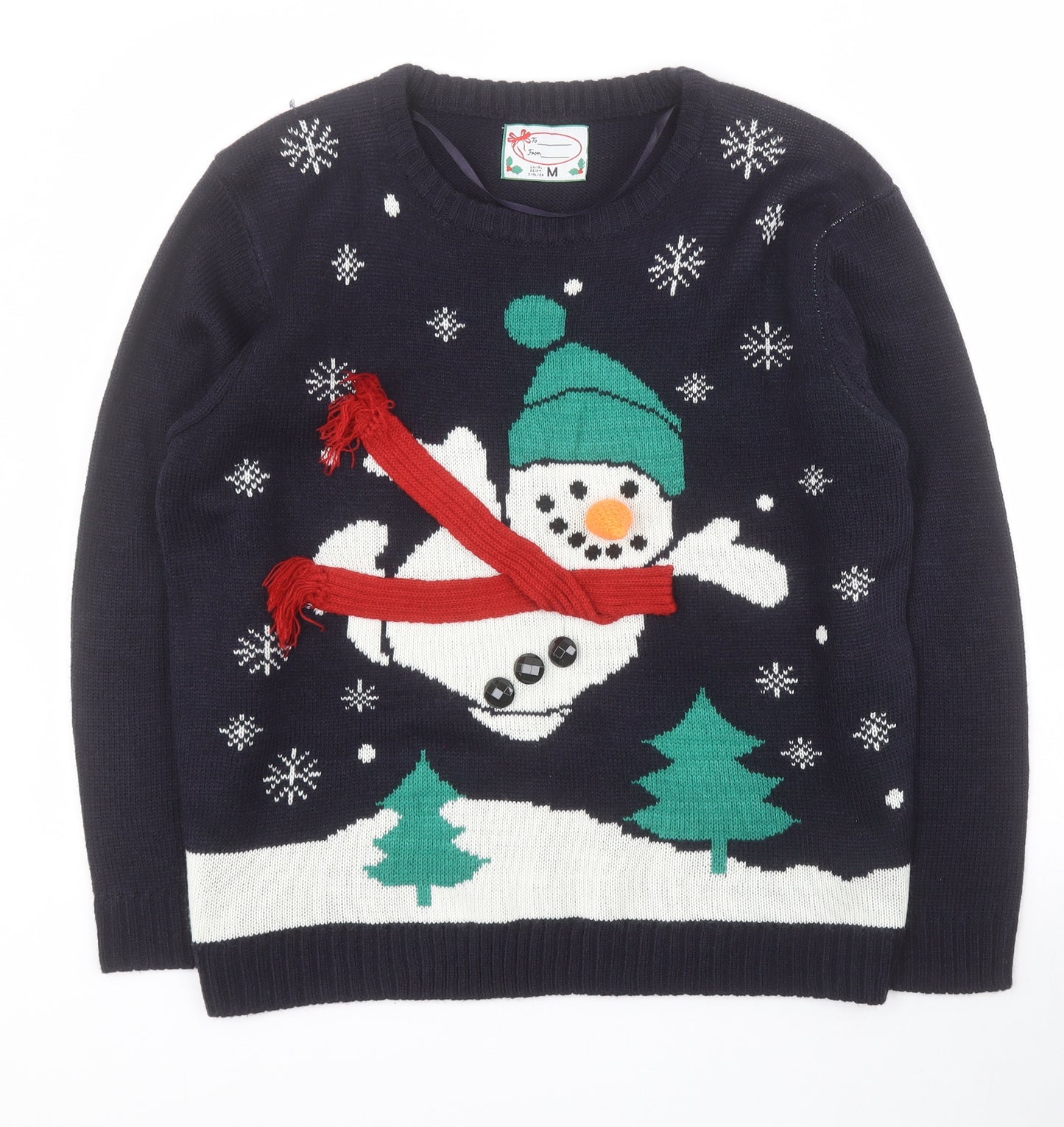Primark Mens Blue Round Neck  Acrylic Pullover Jumper Size M   - Christmas