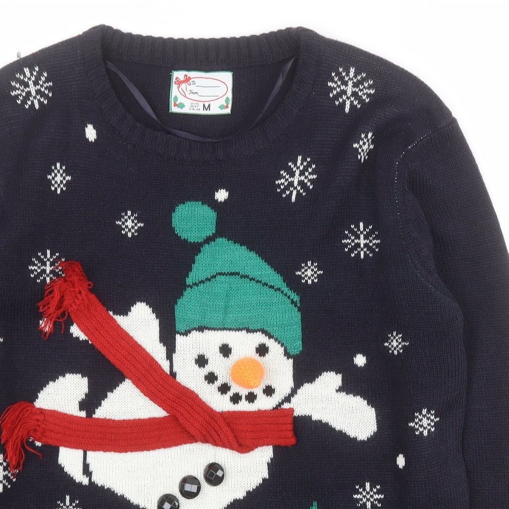 Primark Mens Blue Round Neck  Acrylic Pullover Jumper Size M   - Christmas