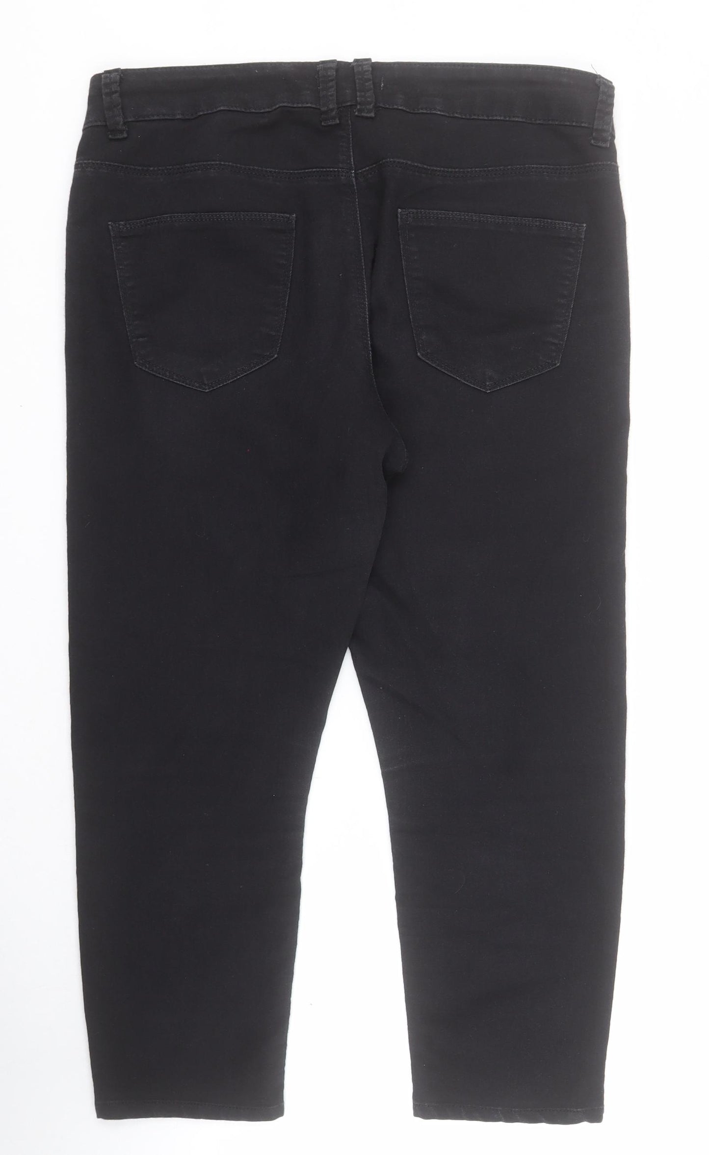 Marks and Spencer Womens Black  Cotton Cropped Jeans Size 12 L21 in Regular Zip