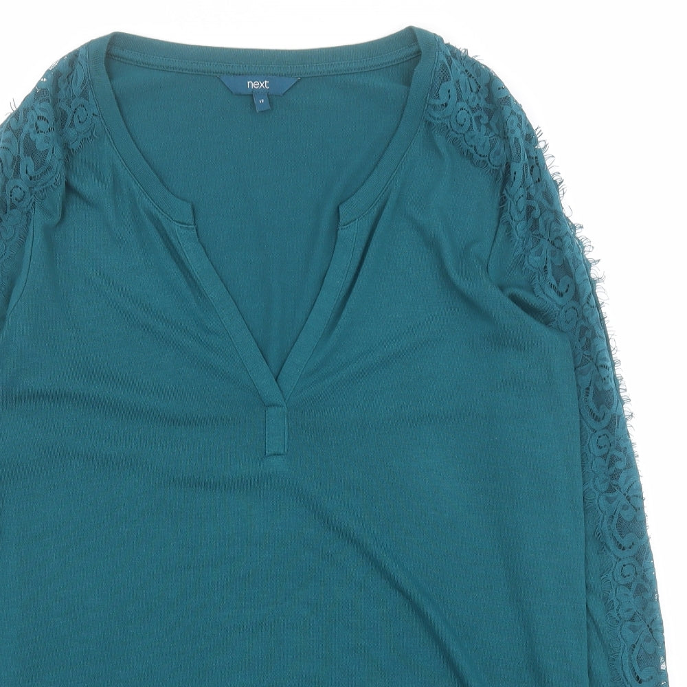 NEXT Womens Green  Viscose Jersey T-Shirt Size 12 V-Neck