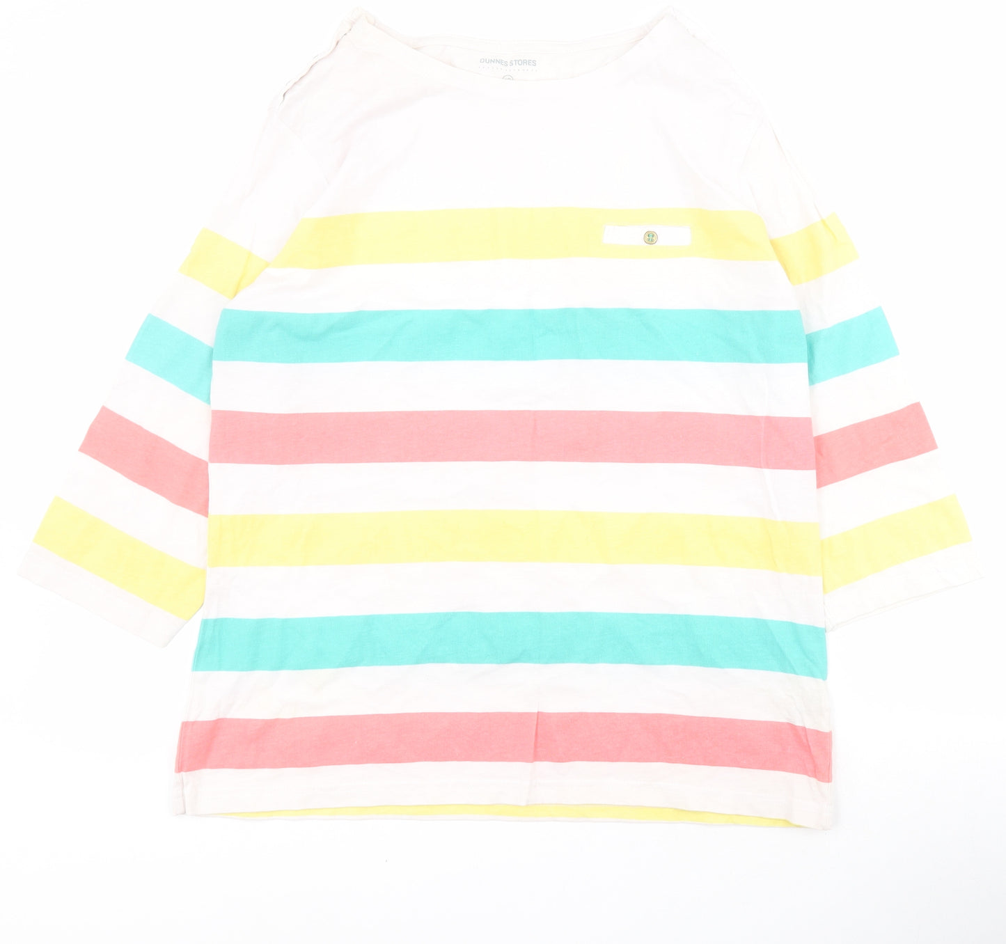 Dunnes Womens Multicoloured Striped Cotton Basic Polo Size 16 Round Neck