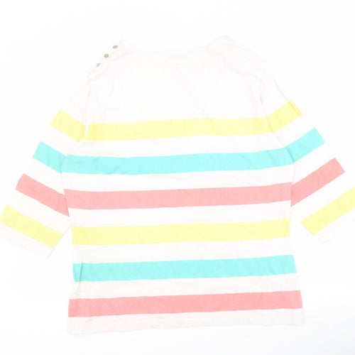Dunnes Womens Multicoloured Striped Cotton Basic Polo Size 16 Round Neck