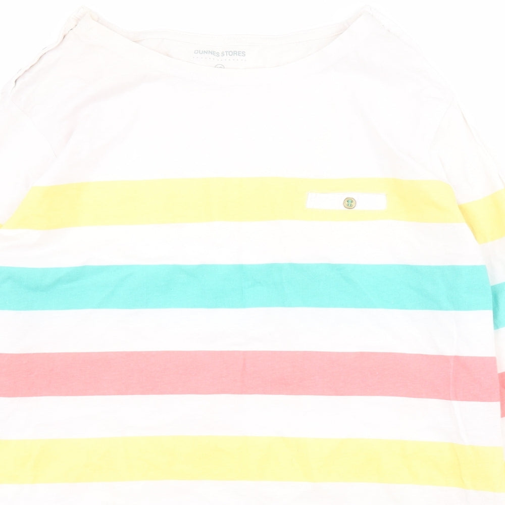 Dunnes Womens Multicoloured Striped Cotton Basic Polo Size 16 Round Neck
