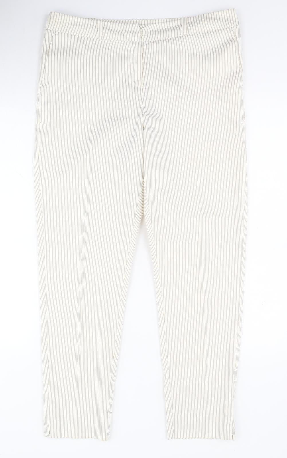 Dunnes Womens Beige Striped Cotton Dress Pants Trousers Size 12 L27 in Regular Zip