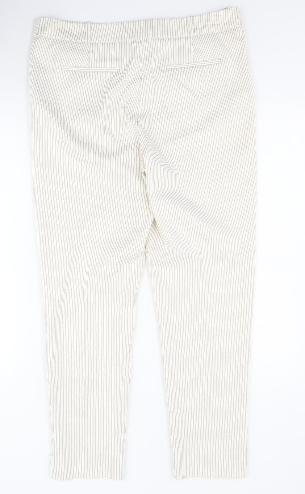 Dunnes Womens Beige Striped Cotton Dress Pants Trousers Size 12 L27 in Regular Zip