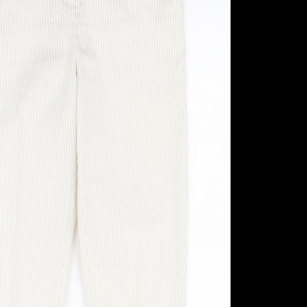 Dunnes Womens Beige Striped Cotton Dress Pants Trousers Size 12 L27 in Regular Zip