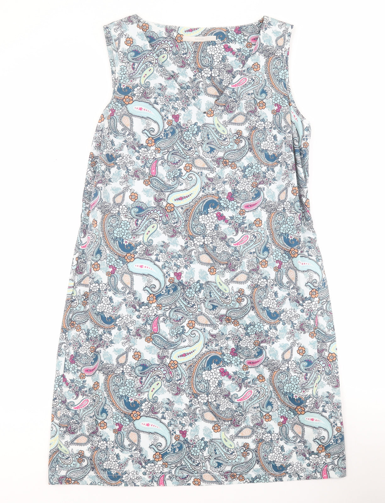 George Womens Blue Paisley Cotton A-Line  Size 14  V-Neck Zip