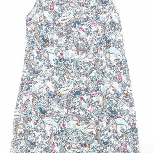 George Womens Blue Paisley Cotton A-Line  Size 14  V-Neck Zip