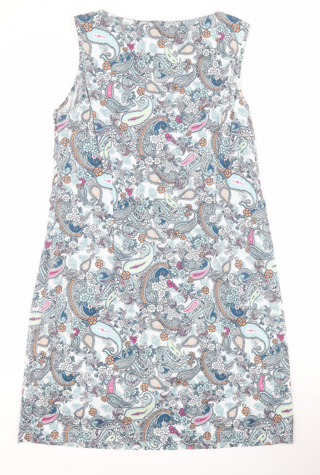 George Womens Blue Paisley Cotton A-Line  Size 14  V-Neck Zip