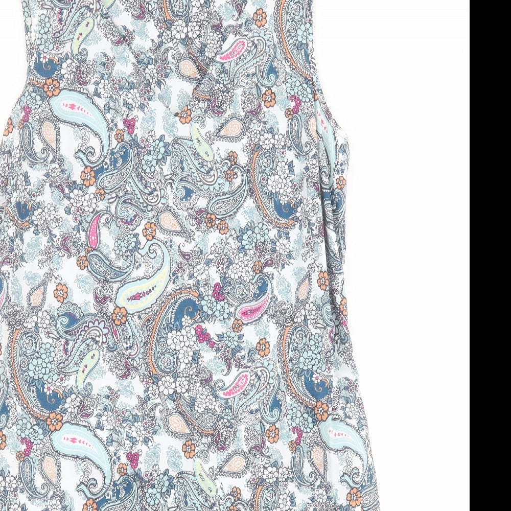 George Womens Blue Paisley Cotton A-Line  Size 14  V-Neck Zip