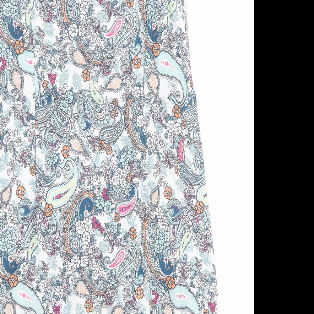 George Womens Blue Paisley Cotton A-Line  Size 14  V-Neck Zip