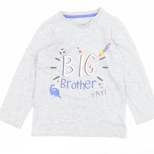 Matalan Boys Grey  Cotton Pullover T-Shirt Size 5-6 Years Round Neck Pullover - Big Brother