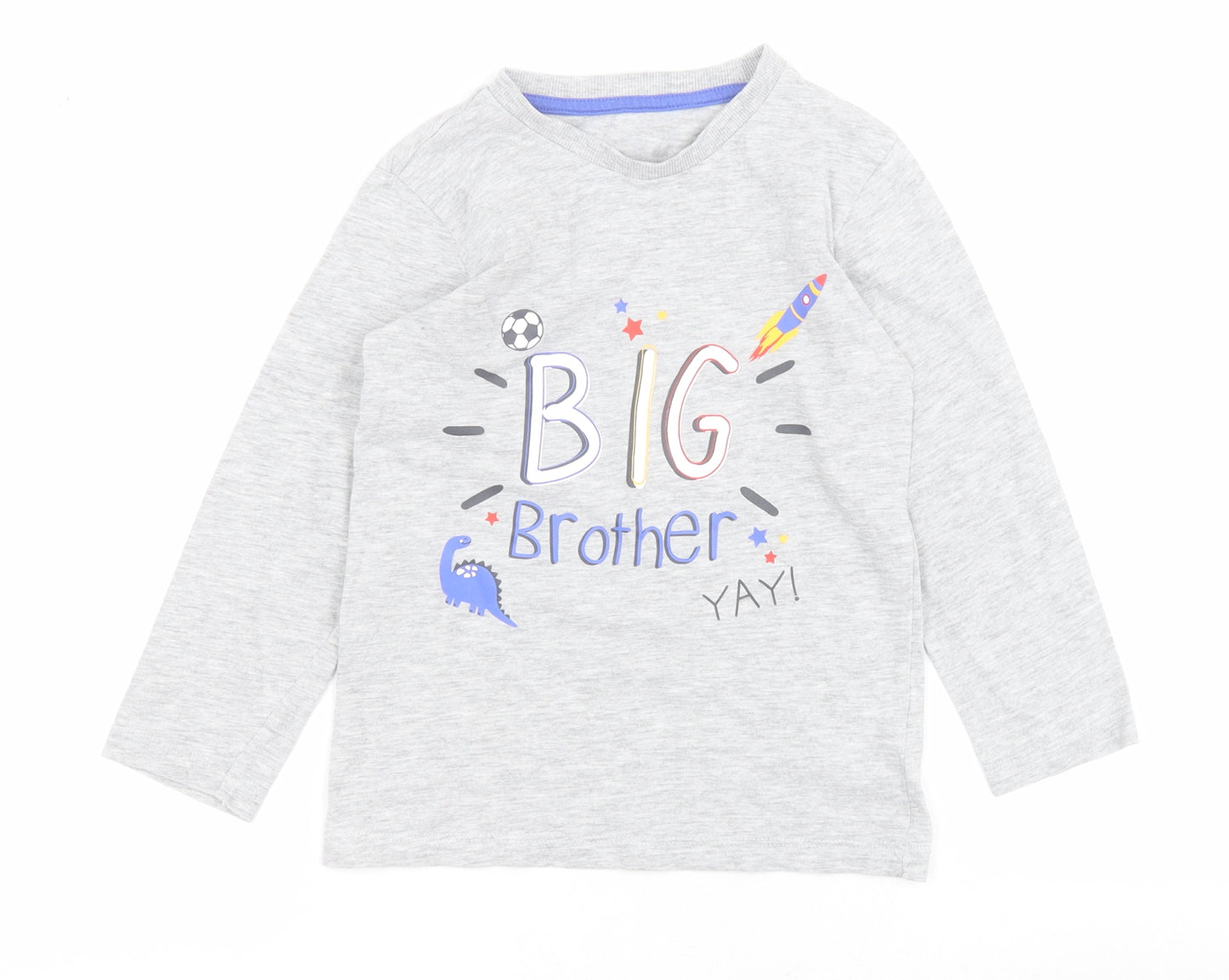 Matalan Boys Grey  Cotton Pullover T-Shirt Size 5-6 Years Round Neck Pullover - Big Brother