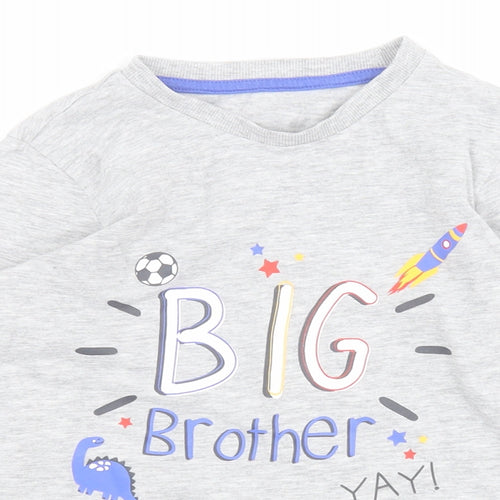 Matalan Boys Grey  Cotton Pullover T-Shirt Size 5-6 Years Round Neck Pullover - Big Brother